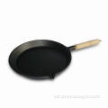 Cast Iron Frying Pan with Wooden Handle, Coated with Vegetable Oil